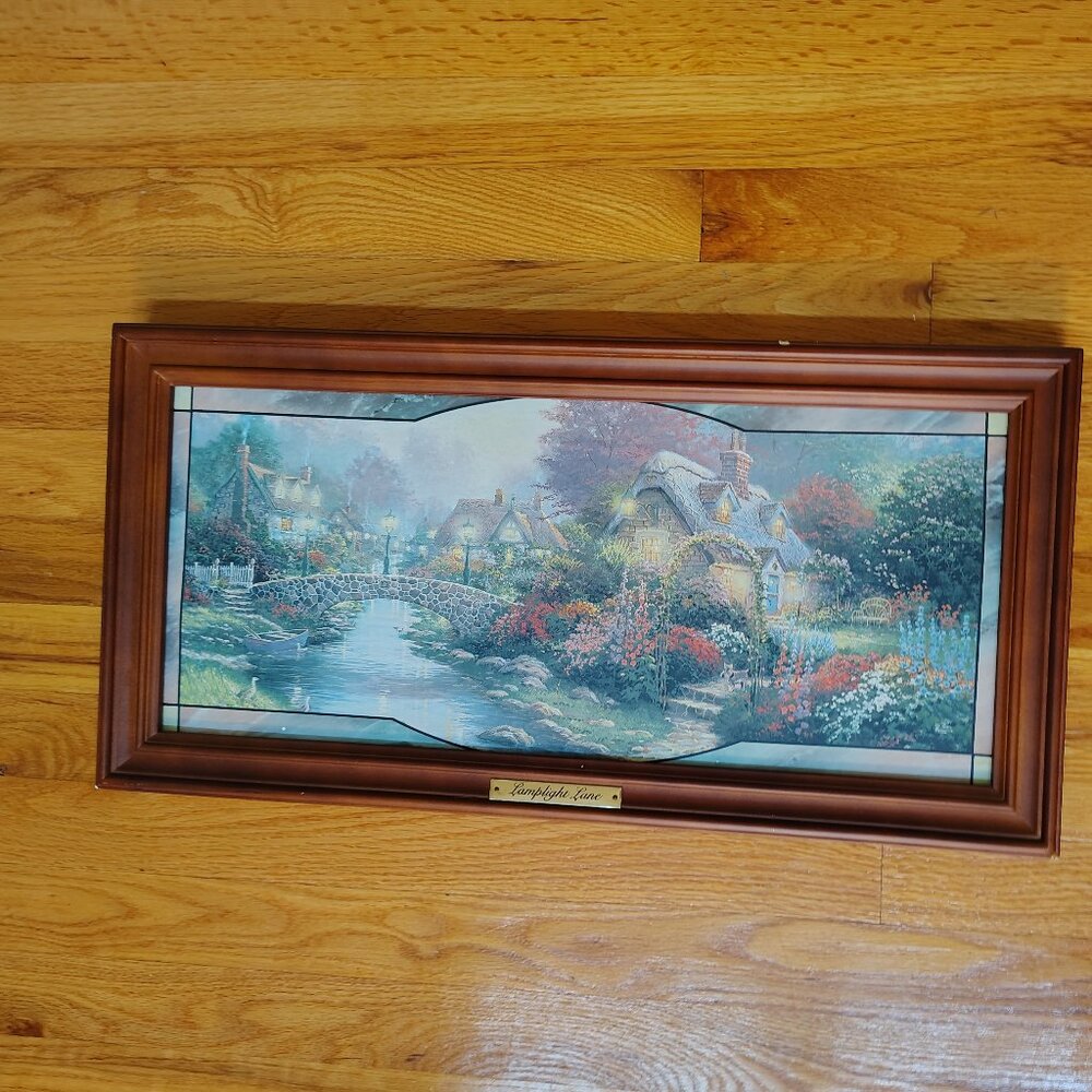 Thomas Kinkade Lamp Light Bridge framed illuminated artwork